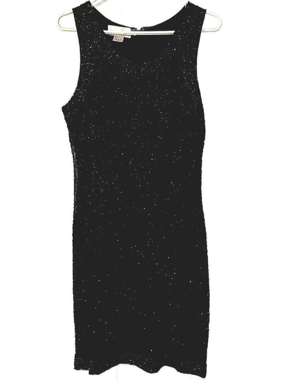 Vintage Laurence Kazar New York Black Silk Beaded Cocktail Dress XL